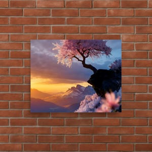 Manifesto "Fiori di ciliegio al tramonto" Fioritura giapponese al tramonto | Decorazione murale natura | Albero rosa al tramonto