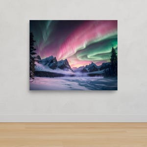 Poster "Aurora sopra i bastioni" – Poster dell'aurora boreale sul muro del castello di notte, decorazione murale fantasy