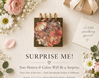 Sticky Note Holder Vintage Floral Desk Accessory Handmade Refillable Pad Book Lover Reading Gift Journal Enthusiast Cottagecore Aesthetic