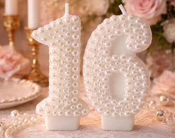 Pearl Birthday Candle Number White Cake sweet 16 Topper Elegant Milestone Decoration Luxury Handmade Tag Age Celebration Cake Candle