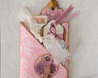 junk journal folio, junk journal pocket, creative journaling supplies, vintage style junk journaling, pink floral junk journal supplies
