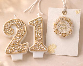 Luxury Number Birthday Candle Cake Topper Decoration Crushed Glass Wax White Pearl Gold Silver Age Celebration Handmade Custom Decorative