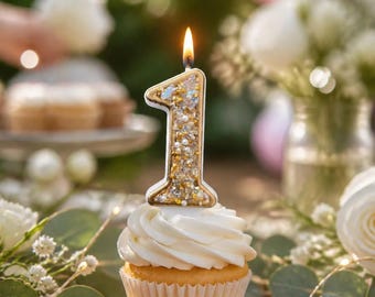 Luxury Number Birthday Candle Cake Topper Decoration Crushed Glass Wax White Pearl Gold Silver Age Celebration Handmade Custom Decorative