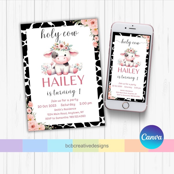 Holy Cow, Editable Holy Cow Birthday Invitation, Holy Cow Printable Birthday Invitation, Holy Cow Birthday Mobile Invitation Template