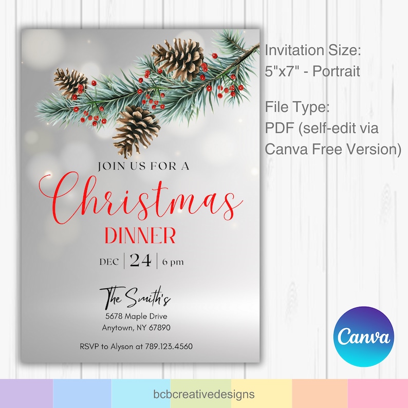 Editable Christmas Dinner Invitation, Editable Christmas Dinner Digital ...
