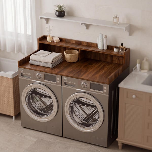 Laundry Room Countertop with Shelf, Washer Dryer Top, Space Saver, 2 Tier Washer Dryer Countertop