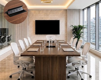 Walnut Conference Table with Power Outlets | Large Meeting Table - Wood Boardroom Table 8ft 10ft 12ft - Made in USA Office Furniture