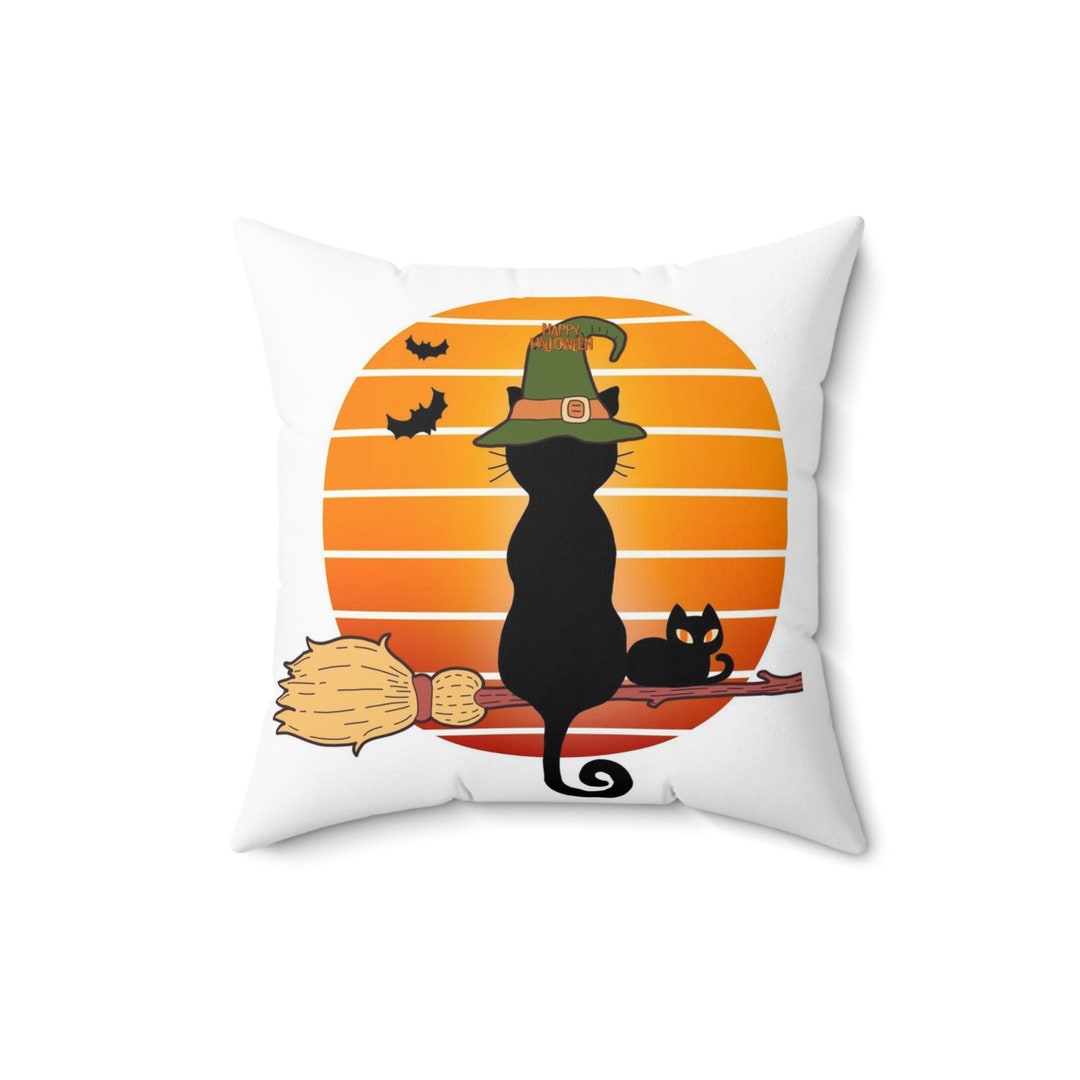 Halloween Pillow / Halloween Cat Pillow / White Pillow / Spun Etsy