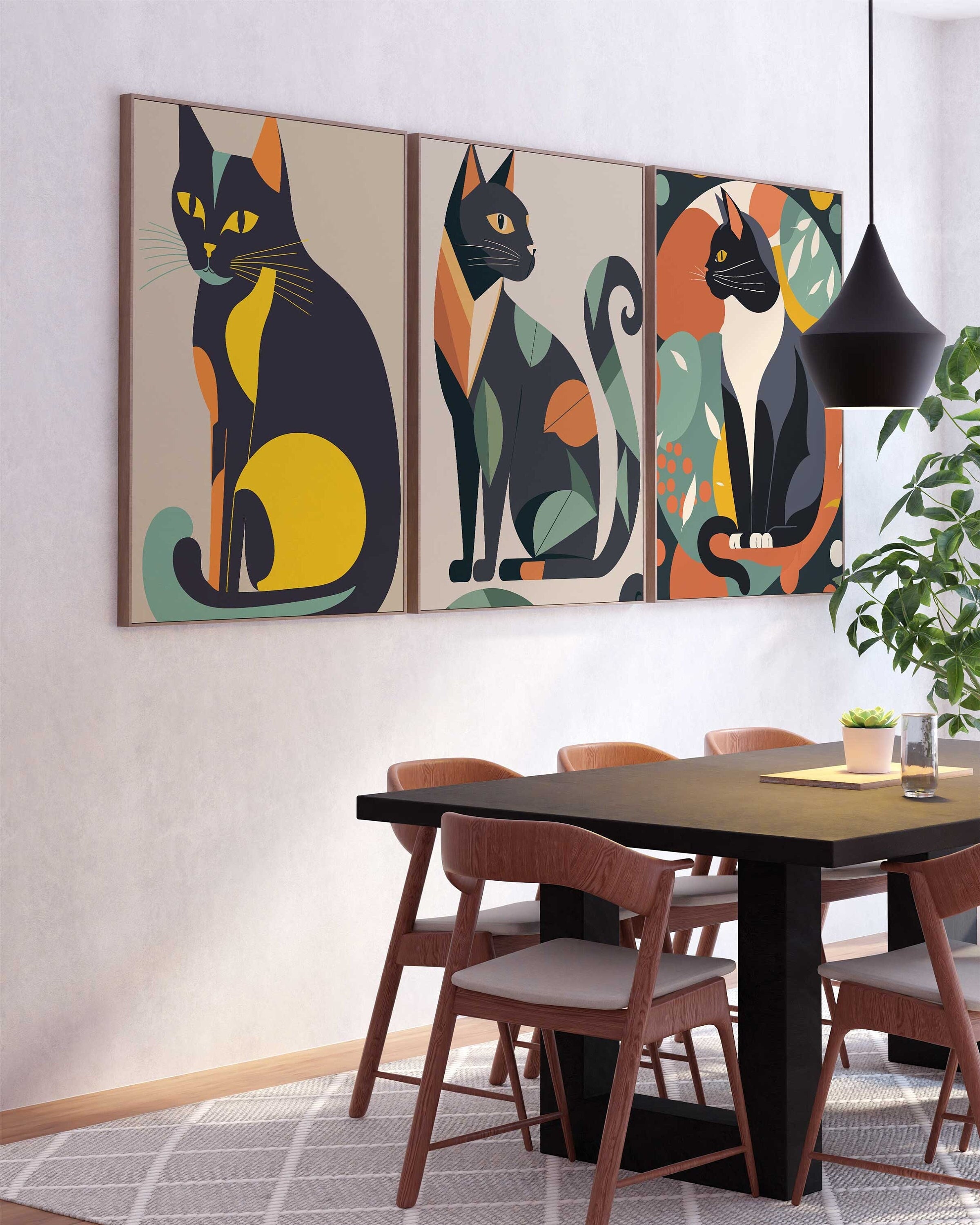 3er Set Henri Matisse Leinwand Poster - Bunte Katzen Kunst 30x45cm Für Wohnzimmer & Bad