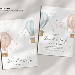 Hot Air Balloon Gender Reveal Invite, Gender Reveal Invitation Template, He or She Reveal Party Invite, Balloon Baby Gender Reveal Invite image 2