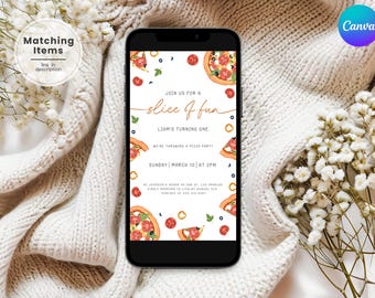 Pizza First Birthday Evite Template Italian Pizza 1st Birthday Digital Invitation Pizza Birthday Phone Invite Pizza Party Text Invite PZ1