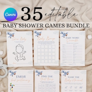 Vintage Travel Baby Shower Game Bundle, Airplane Baby Shower Activity Set, Up Up and Away Shower Game Pack, Adventure Baby Shower Games AR7
