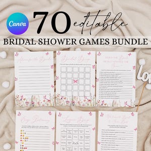Puede incluir: Un conjunto de 70 juegos de despedida de soltera imprimibles con un tema floral. Los juegos incluyen "Consejos para la novia", "Bingo nupcial", "Qué tan bien el novio conoce a la novia", "Pictionary de emojis", "Bingo de historia de amor" y "Quién conoce mejor a la novia".