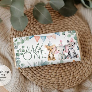 Safari Geburtstags Schokoladenverpackung: Wild One Candy Bar Label - Digital Download JK1
