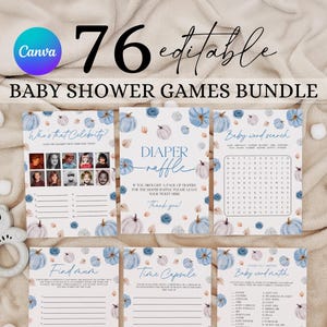 Blue Pumpkin Baby Shower Games Package, Autumn Baby Shower Game Bundle, Printable November Baby Shower Games, Fall Baby Activity Pack BW2