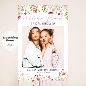 Boho Floral Bridal Shower Photo Booth Frame, Printable Wildflower Bridal Shower Selfie Frame, Spring Bridal Shower Photo Prop Frame WL3