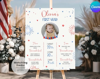 Little Firecracker First Birthday Milestone Board, Firework Birthday Milestone Sign, Firecracker 1st Birthday Party Milestone Poster FJ1