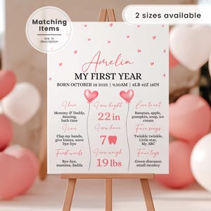 Petite chérie 1er anniversaire jalon, affiche modifiable coeur rose 1er anniversaire jalon, premier anniversaire carte jalon imprimable VD1