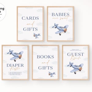 Airplane Baby Shower Table Sign Set, Vintage Travel Baby Shower Table Signs, Pilot Baby Shower Signs, Up Up and Away Shower Table Decor AR7