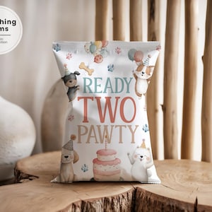 Editable Puppy Chip Bag Wrapper, Ready Two Pawty Favors, Dog Birthday Party Treat Label, Goodie Snack Bag Template WY1