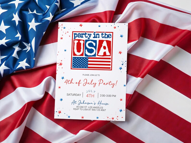 Druckbare Party in den USA Einladungskarte, bearbeitbare 4 Bild 5
