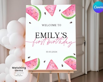 Watermelon First Birthday Welcome Sign Summer 1st Birthday Party Welcome Poster Printed Pink Bday Welcome Banner One In A Melon Welcome BK11