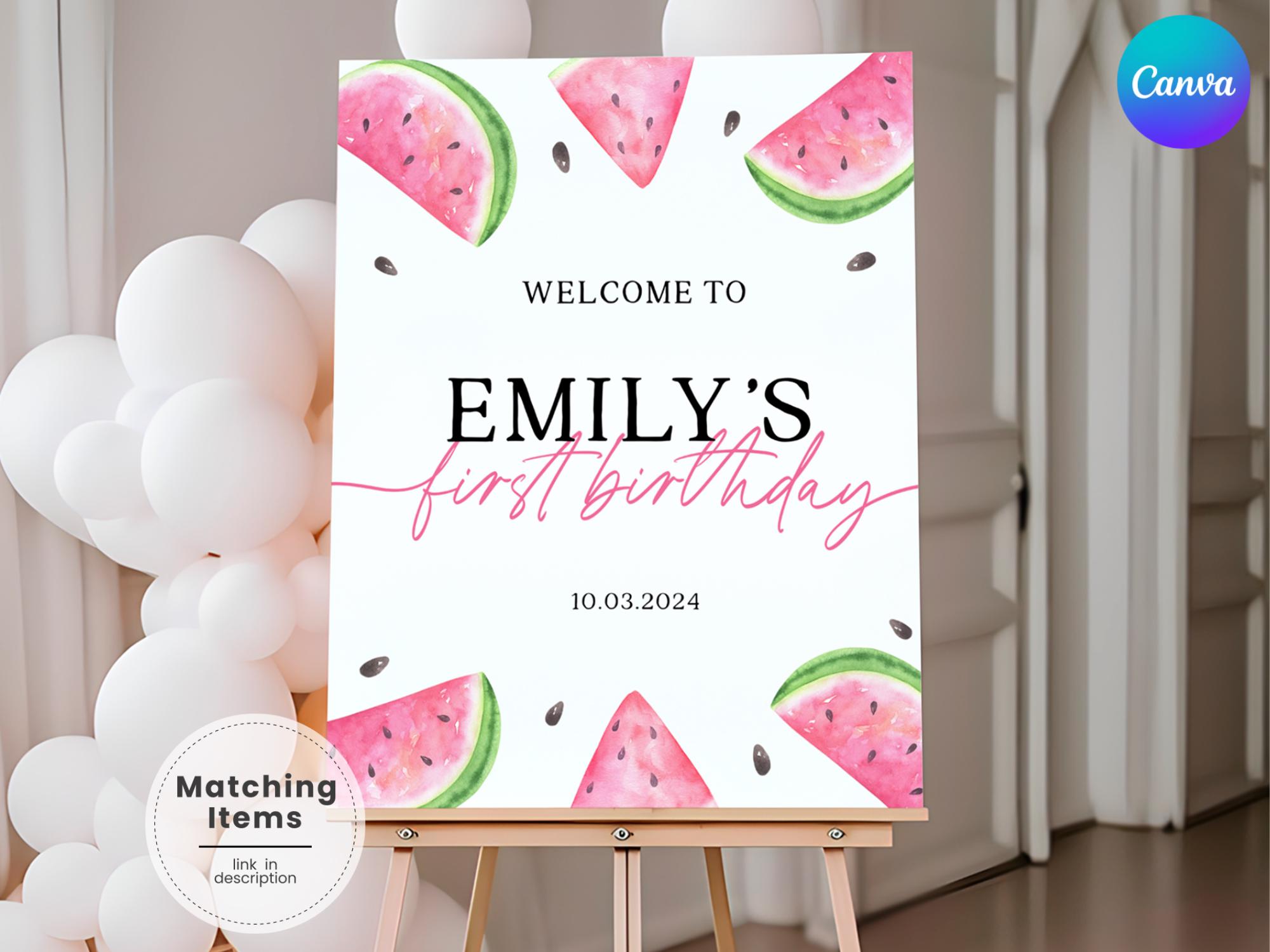 Watermelon First Birthday Welcome Sign Summer 1st Birthday Party Welcome Poster Printed Pink Bday Welcome Banner One In A Melon Welcome BK11