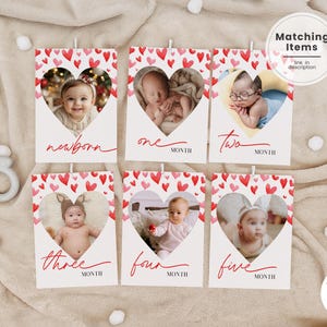 Photos mensuelles du 1er anniversaire de la petite Saint-Valentin, cartes d'étape mensuelles modifiables pour l'anniversaire de ma chérie, photos coeurs roses pour l'anniversaire de la 1ère année VA1