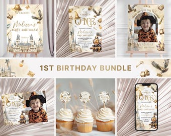 Chosen One Birthday Bundle, Wizards 1st Birthday Invitation, Magic School Birthday Party Supplies, Witches First Birthday Party Package WZ1