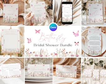 Lifetime Butterflies Bridal Shower Bundle, Printable Floral Bridal Shower Pack, Butterfly Bridal Shower Invites, Spring Bridal Games Set TF3