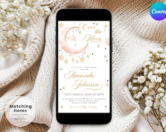Faire-part Evite pour baby shower lune par-dessus la lune Lune et étoiles Evite baby shower électronique étoiles Baby shower E-Vite Invitation téléphone lune NS2