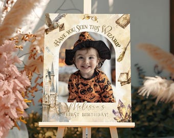 Wizard 1st Birthday Photo Welcome Sign, Magic Castle Birthday Welcome Poster, Magic School Baby Birthday Welcome, Owl Bday Party Decor WZ1