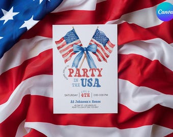 Uitnodiging voor feest van patriottische VS, bewerkbare partij in de VS elektronische uitnodiging, Independence Day-feestuitnodiging, uitnodiging voor feest van 4 juli
