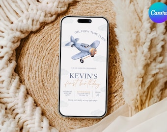 Airplane 1st Birthday Evite, Pilot Birthday Phone Invitation, Aeroplane 1st Bday Invite, Jet Pilot Invite, Plane Bday Party Phone Invite FL2