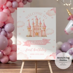 Placa de boas-vindas para o primeiro aniversário de Once Upon a Time, Placa de boas-vindas para o primeiro aniversário da princesa, Cartaz de boas-vindas para a festa de aniversário real, Placa de boas-vindas para o primeiro aniversário do castelo RS1