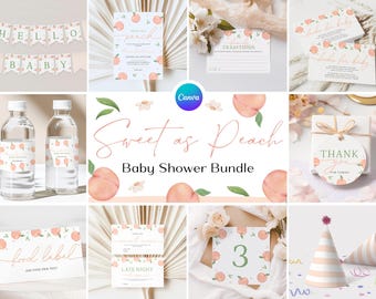 Sweet Little Peach Baby Shower Bundle, Peach is on the Way Baby Shower Suite, Fruit Baby Shower Invites Pack, Peach Girl Shower Decor PC1