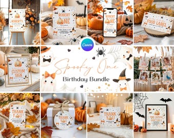 Spooky 1st Birthday Party Bundle, Halloween 1st Birthday Bundle, Printable Spooktacular Birthday Bundle, Spooky One Party Invite Kit CG1