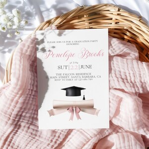 Plantilla de collage imprimible para fiesta de graduación, invitación de graduación de Blush Master, invitación elegante para graduados de secundaria, invitación para celebración de la generación de 2025
