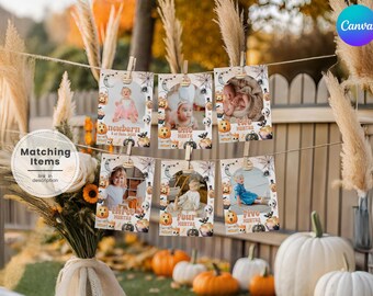 Spooky 1st Birthday Monthly Photo Banner, Fall Ghost 1st Birthday Monthly Photo Garland, Printable Halloween 1st Birthday Decoration KH1