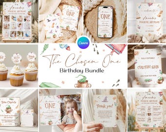 The Chosen One Birthday Party Bundle, Mystical 1st Birthday Bundle, Magical Birthday Party Supplies, Witch First Birthday Invitation Set WR1