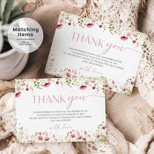 Tarjeta de agradecimiento para baby shower con diseño de flores silvestres, nota de agradecimiento para fiesta de verano para bebés, decoración para fiesta de baby shower con diseño de flores silvestres WL2