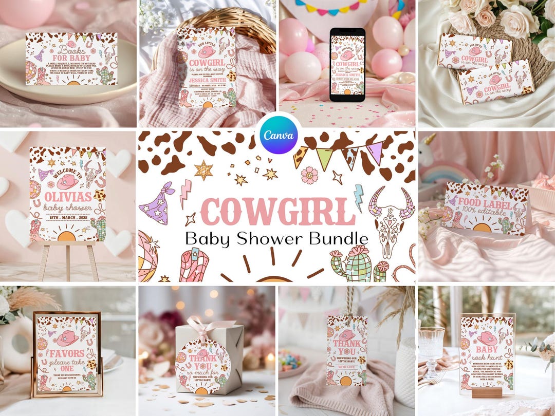 Little Cowgirl Baby Shower Bundle – Disco Western Pink Rodeo Kit ...
