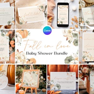 Falling in Love Baby Shower Bundle, Floral Pumpkin Baby Shower Invitation, Little Pumpkin is on the Way Shower Invite, Fall Shower Decor PO1