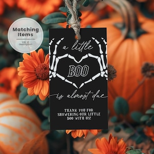 Skeleton Baby Shower Thank You Tags, Halloween Baby Party Favor Tag, Editable Gothic Shower Gift Tag Template, Little Boo Favors Tags SK1