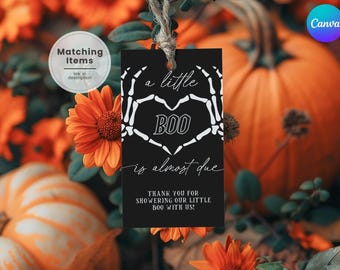 Skeleton Baby Shower Thank You Tags, Halloween Baby Party Favor Tag, Editable Gothic Shower Gift Tag Template, Little Boo Favors Tags SK1