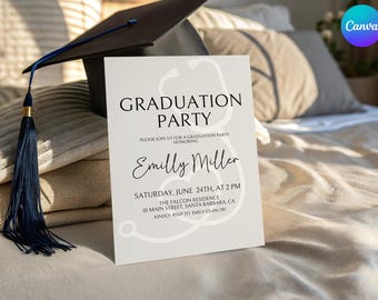 Medical School Graduation Invitation, Printable Doctor Graduation Invite, Nurse Graduation Party Invite Template, Nursing School Grad Invite