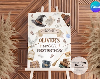 Chosen One 1st Birthday Welcome Sign: Editable Wizard Party Poster - Digital Download WI1