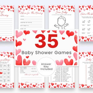 Pacchetto giochi per baby shower Pink Hearts, set giochi per baby shower Sweetheart, set attività per baby shower Little Valentine, gioco per baby shower Valentine VA2
