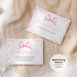 Bewerkbare flirtstrik babyshower insteekkaarten, elegante strik babyshower luierloterijkaart, roze strik babyshowerboek verzoekkaart PW2