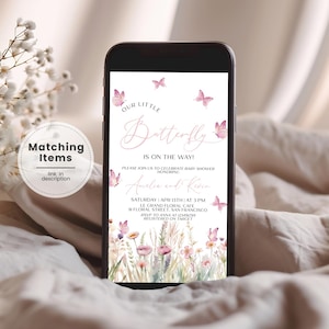 Kleine vlinder babyshower Evite, e-kaart wilde bloemen babyshower, uitnodiging tuin babyshower, digitale bloemen babyshower Evite TF2